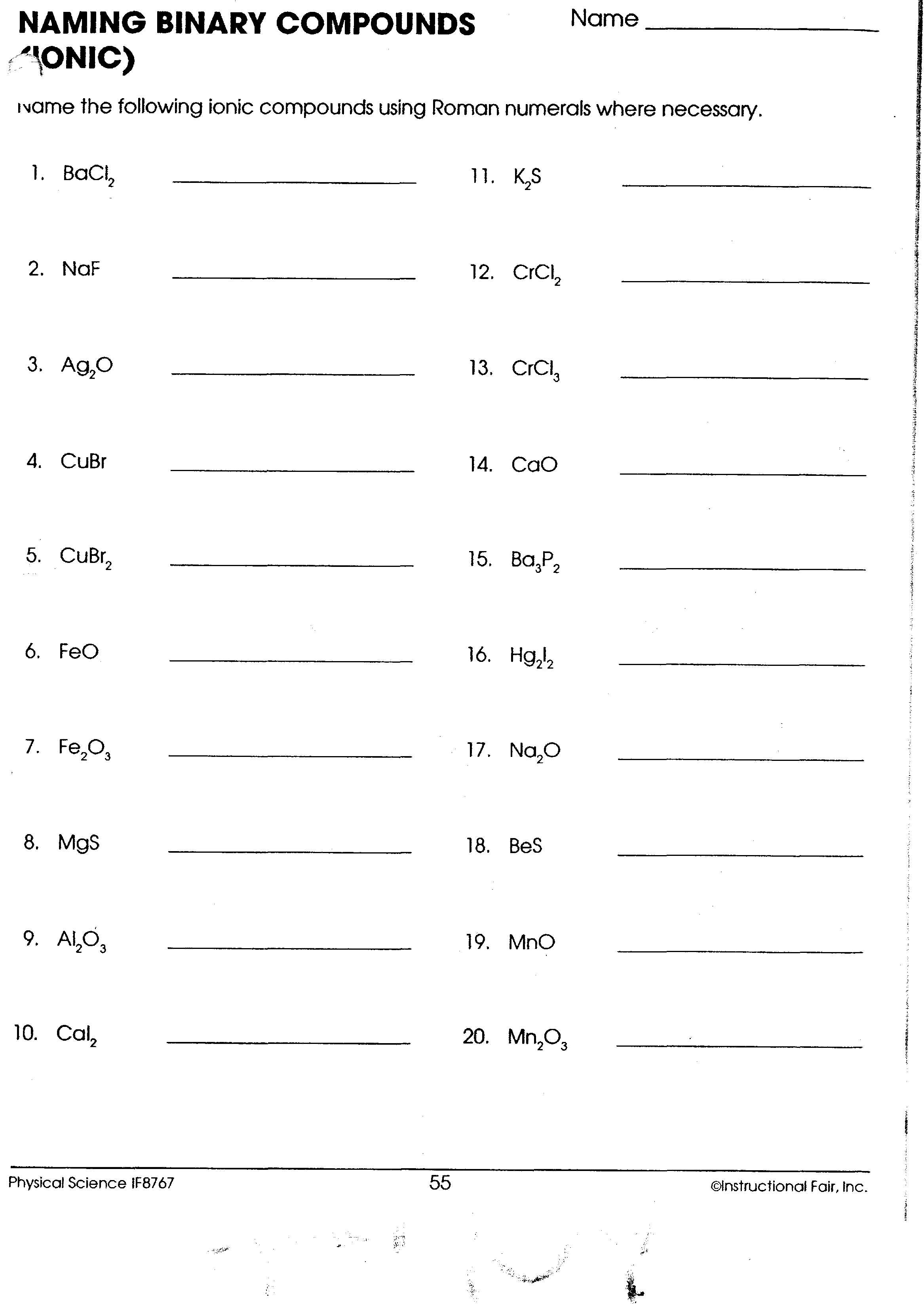 Simple Binary Ionic Compounds Worksheet Answer Key Worksheet